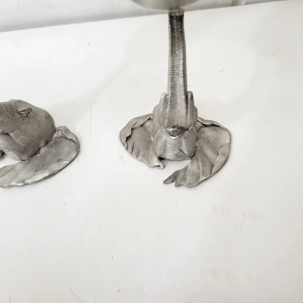 Elephant-Themed Pewter Wine Goblets Pair - Picture 10 of 11